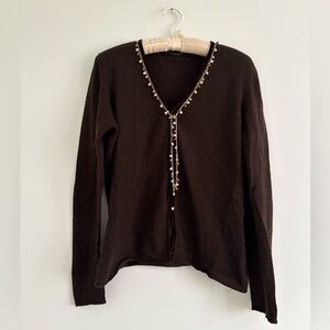 Bruno Manetti Brown Cashmere Beaded Accent Cardigan Made in Italy